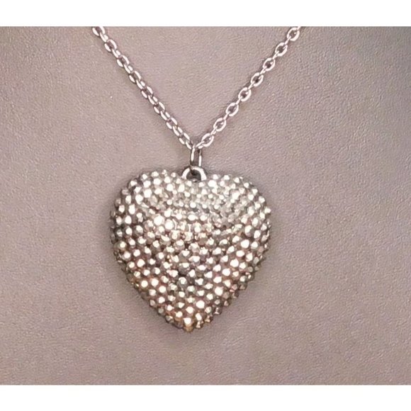 Puffed Rhinestone Heart Necklace - Picture 2 of 4